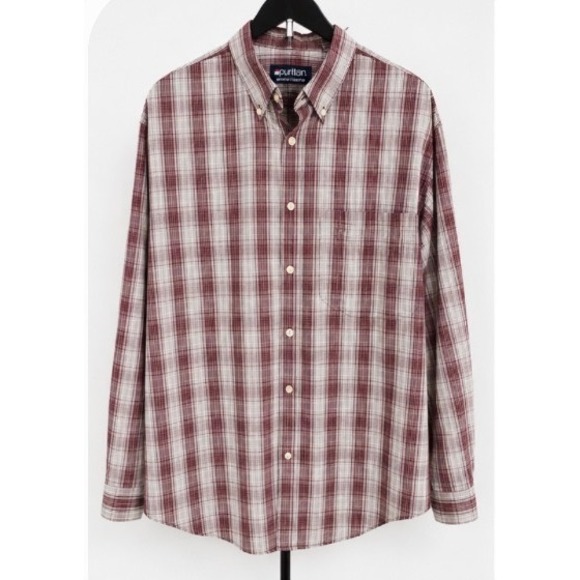 Puritan Other - Puritan Mens Large Bordeaux Red Plaid Button Down Shirt Wrinkle Resistant L Long